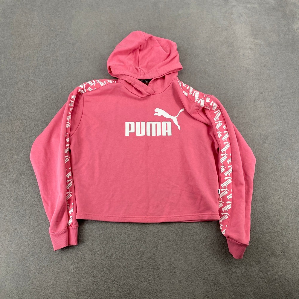 Puma Pink Cropped Hoodie Logo Tape Sleeve Sweatshirt 581717-14 Small
